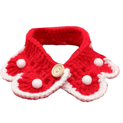 Cartoon pattern wool knitted collar for small pets in milk cotton with adjustable sizing