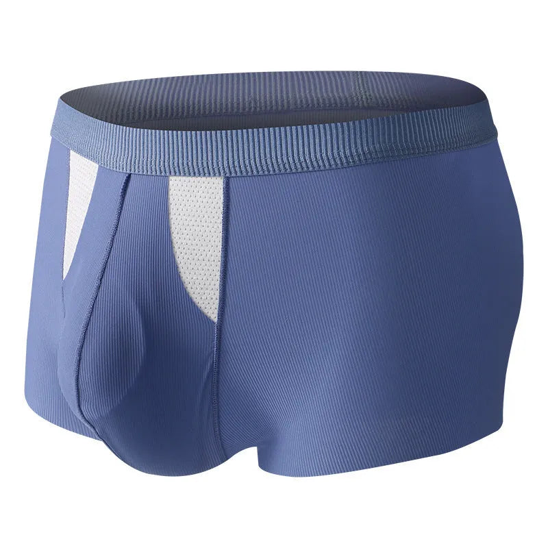 Ice silk underwear shorts with double-layer hole bag construction for dry wet separation