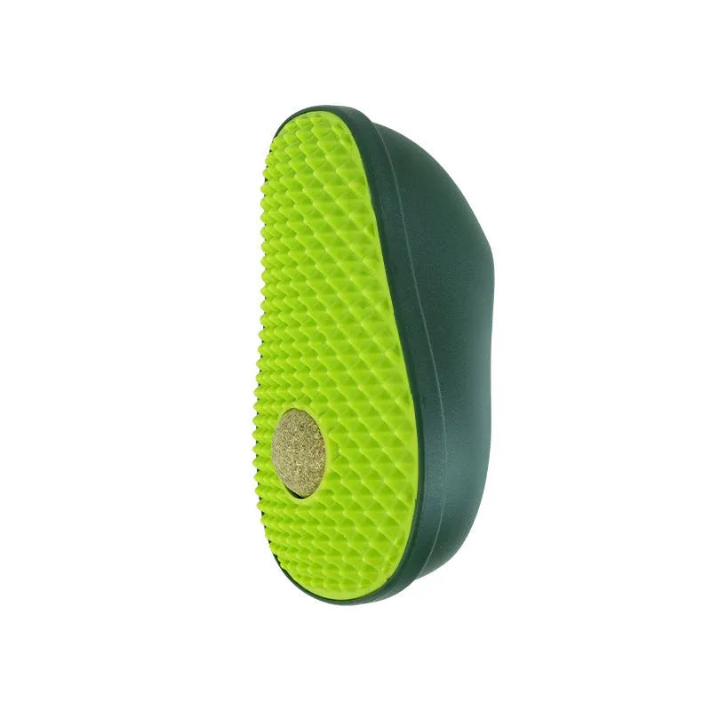 Green avocado-shaped cat scratching toy measuring 13.5cm tall on a neutral background