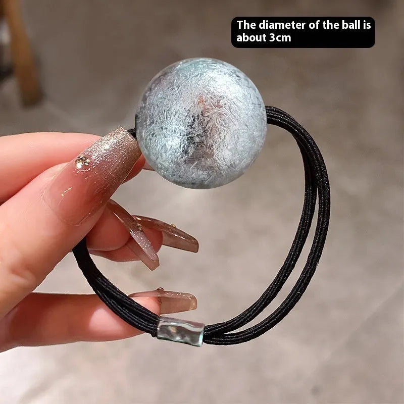 Resin ball hair band with electroplated gold finish, round head rope style design