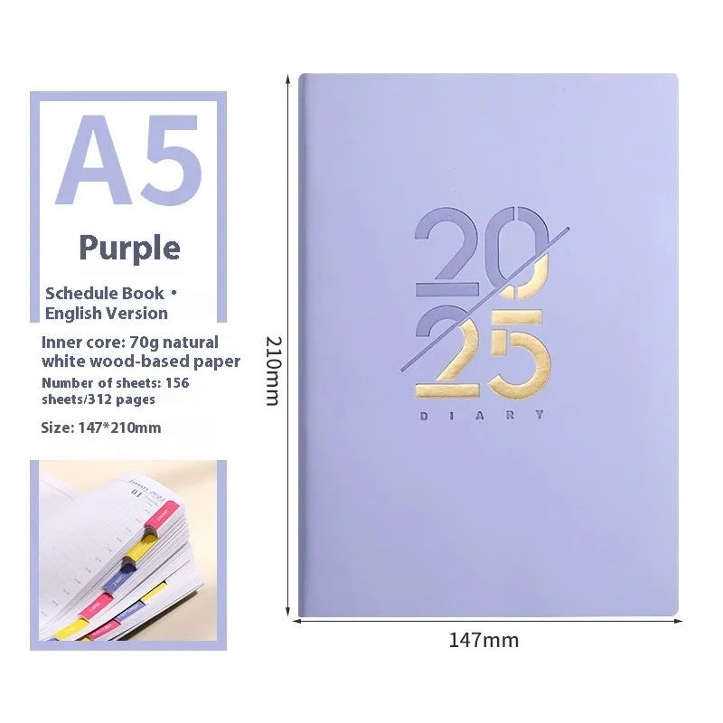 A5 daily planner schedule book with soft faux leather cover in multiple colour options