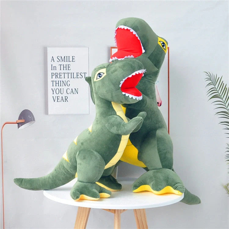 Green cartoon Tyrannosaurus dinosaur plush toy with reversible sequins