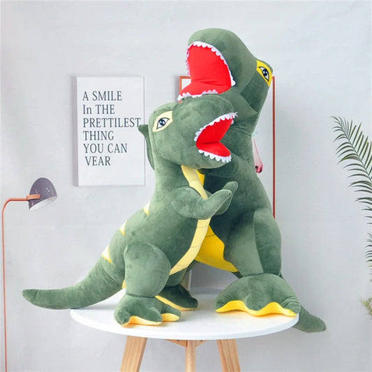 Green cartoon Tyrannosaurus dinosaur plush toy with reversible sequins