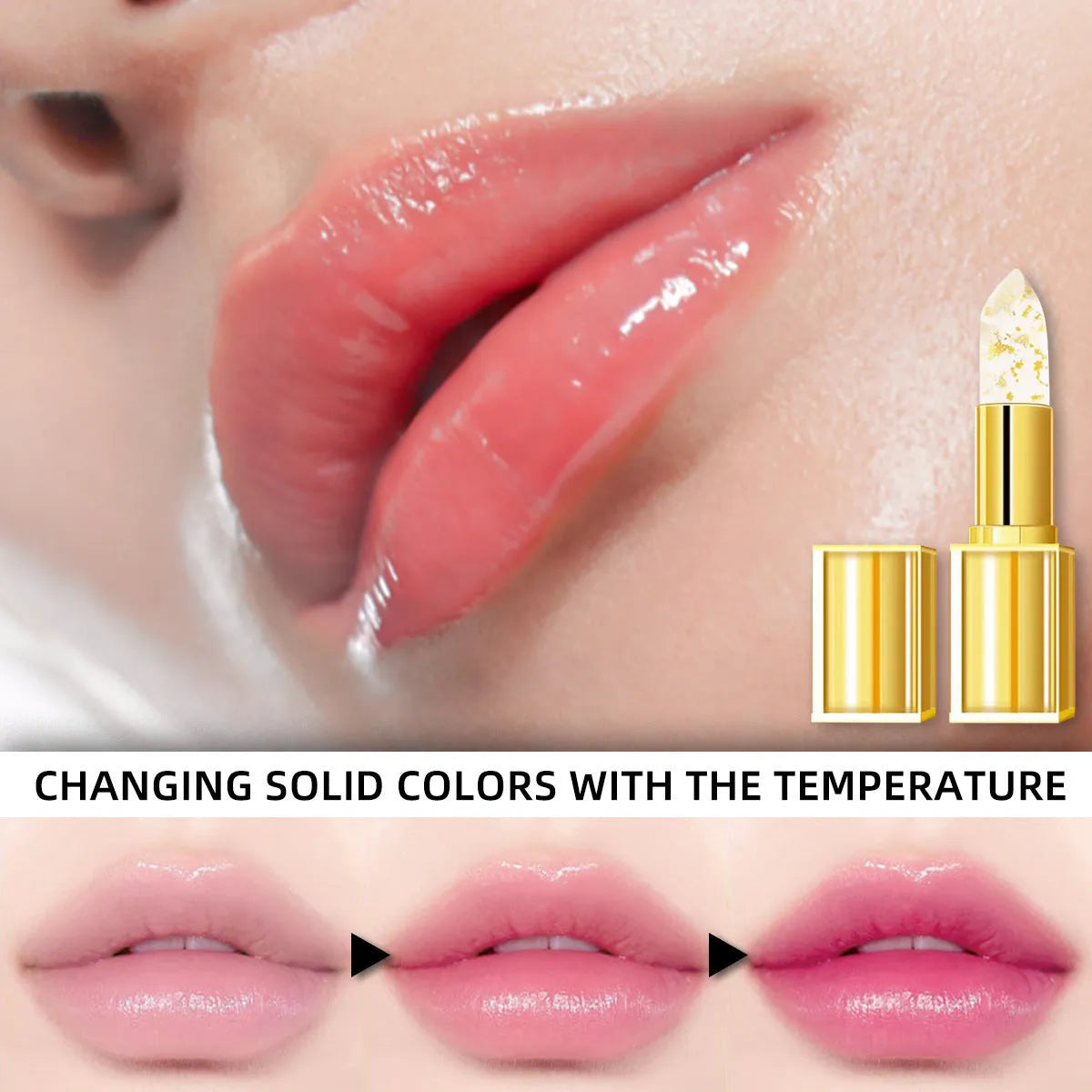 Temperature sense colour-changing anti-smudge lip balm in YB1001 shade with gilding finish