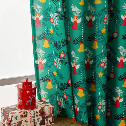 Christmas Snowman Angel Print Curtain showing festive cartoon pattern with 1 metre measurement and semi-sun shade function