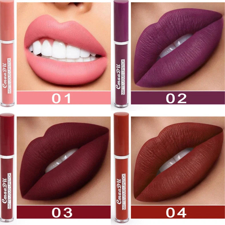 Set of 10 matte lipsticks with non-stick cup waterproof formula in packaging measuring 23.8cm