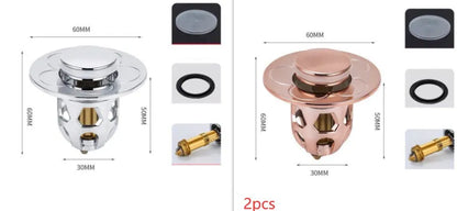 Copper core bouncing washbasin drain plug with universal 1.1-1.5 inch head in metallic finish
