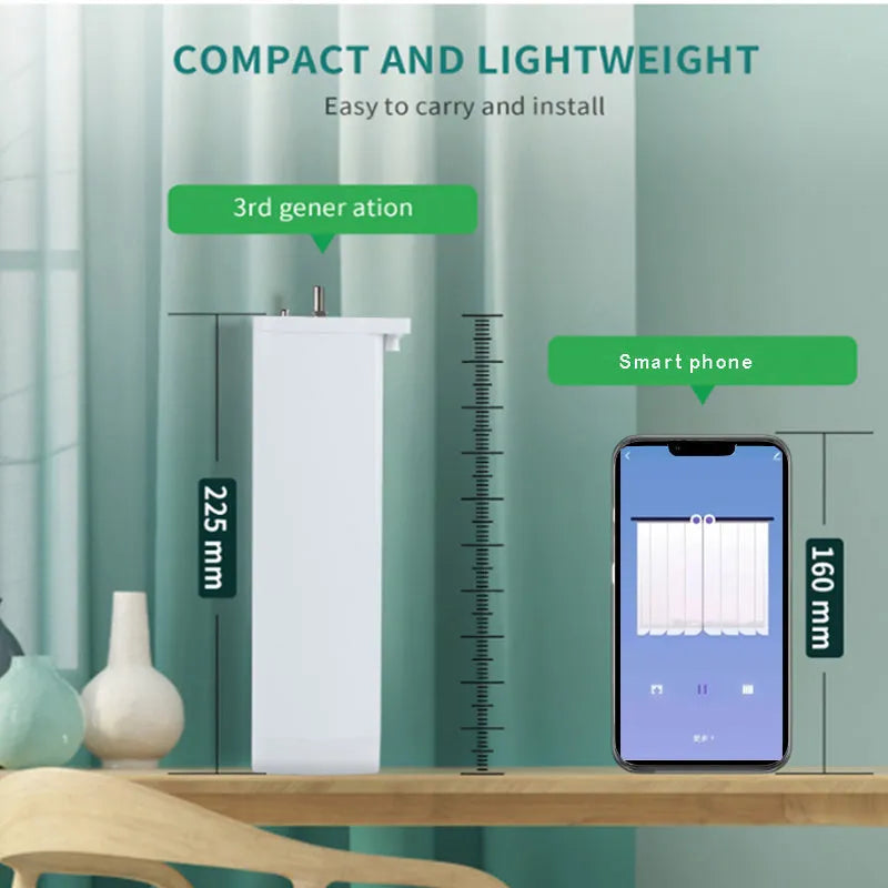 Smart curtain motor kit with aluminium track, rechargeable battery unit, and remote control