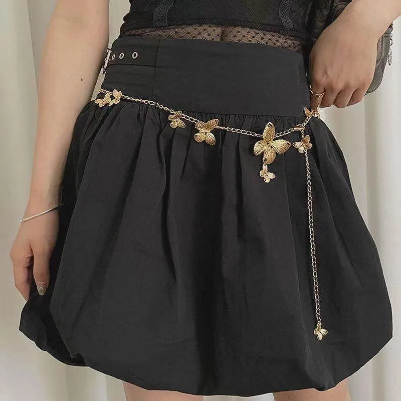 Gold or silver butterfly waist chain belt with alloy construction, measuring 104cm long.
