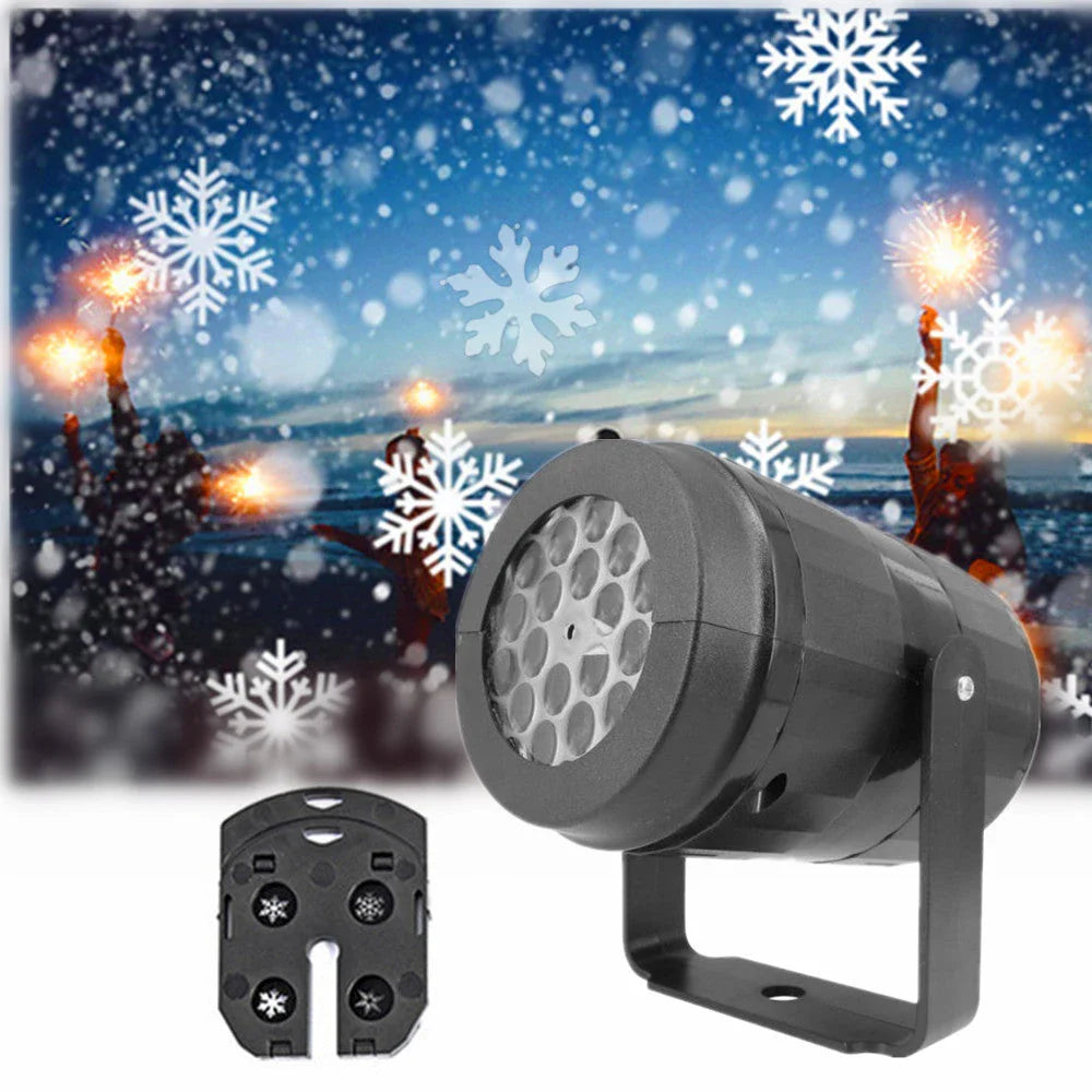 Dazzling LED snowflake projection light with various holiday-themed patterns for festive indoor and outdoor decoration