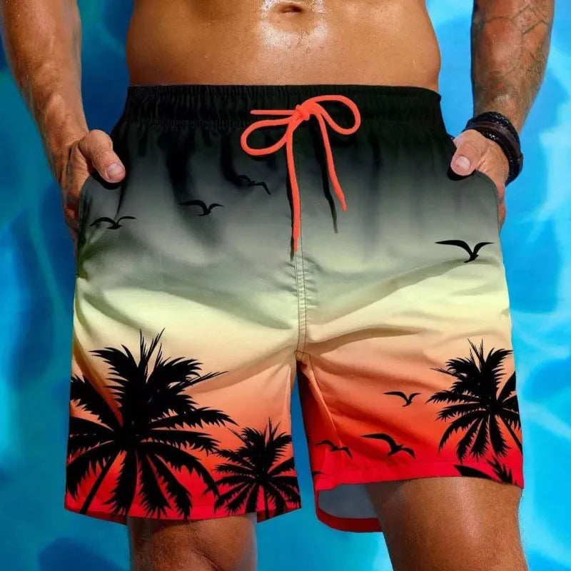 Men's ethnic style swimming trunks with loose board fit in polyester fabric