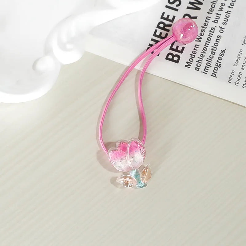 Tulip decorated gradient colour rubber band hair band in nylon fabric