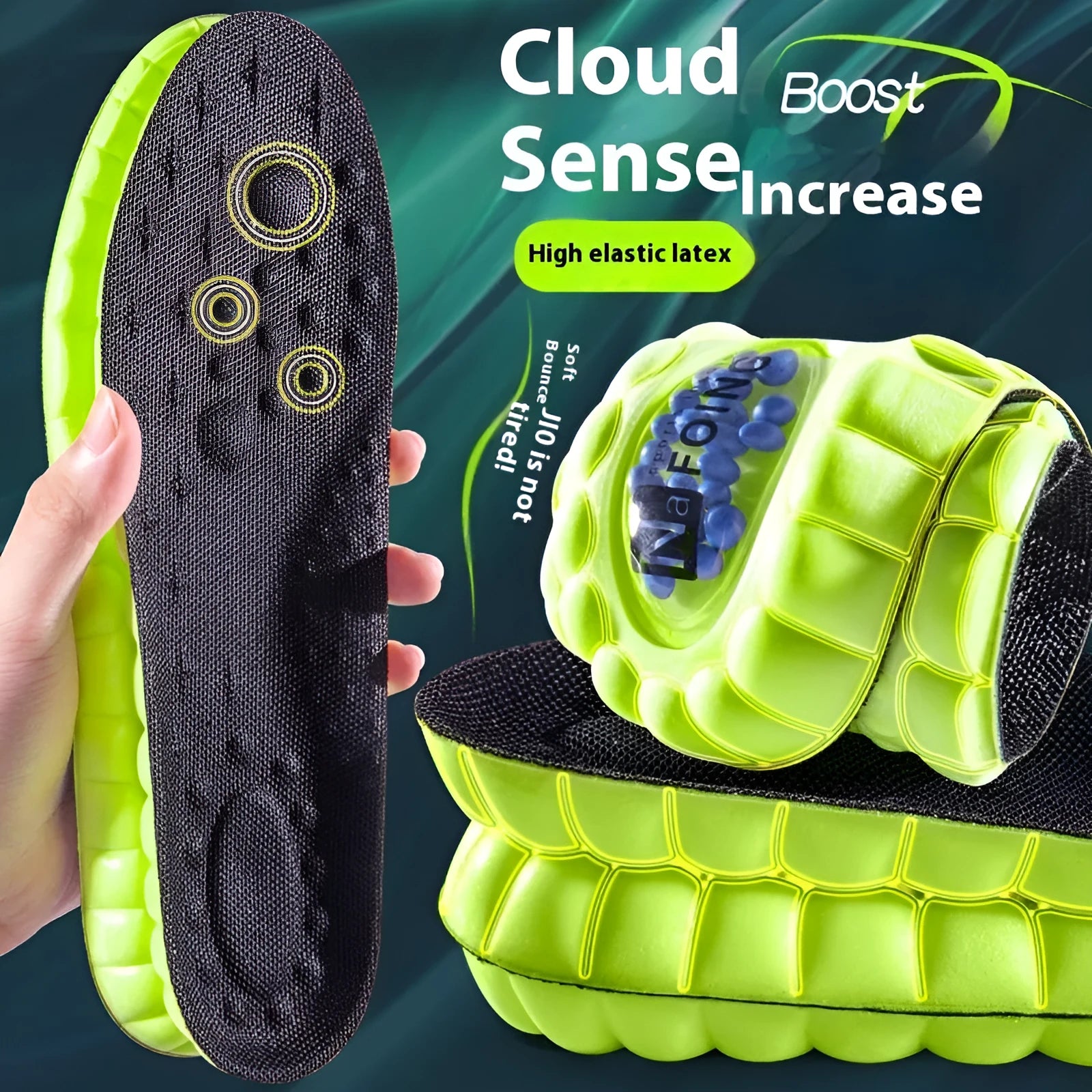 Green PU air cushion sports insoles with argy wormwood for shock absorption and sweat management