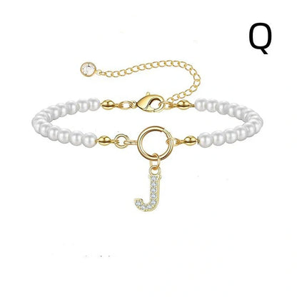 2024 Fashion Toggle Clasp Initial Bracelet with 6mm Pearl