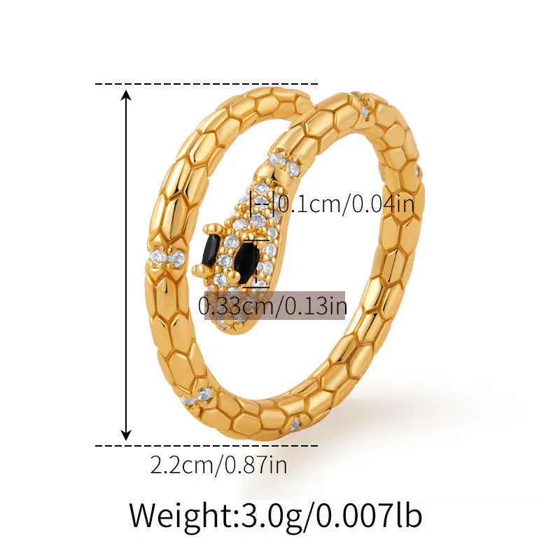 Adjustable snake-shaped copper ring with gold colour plating for index finger
