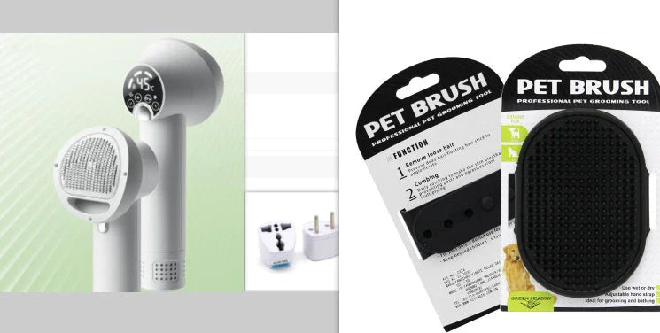 Premium Pet Hair Dryer with powerful 300W motor, whisper-quiet operation, and dual-speed settings for gentle, stress-free grooming of dogs, cats, and other pets.