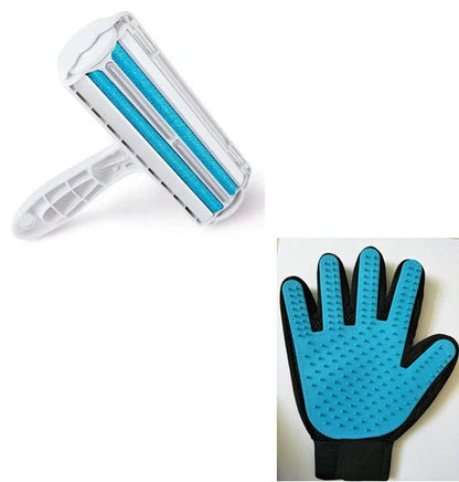 Efficient pet hair remover tool in red and blue for furniture and carpets
