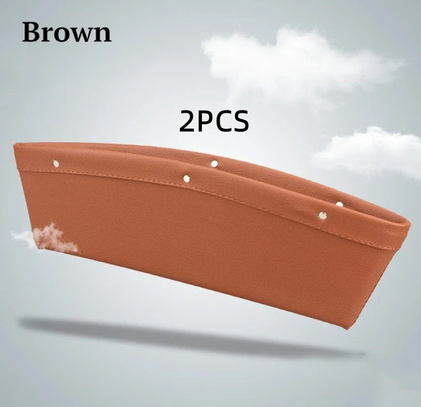 Premium faux leather car seat organiser in various colours, designed to fit between car seat and centre console for increased storage