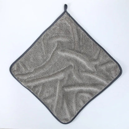 Small braid twisted grey car cleaning towel with red edge trim for automotive glass washing