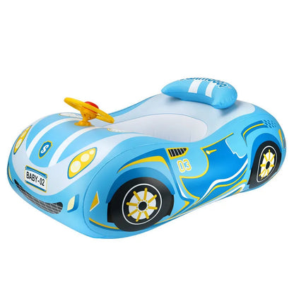 Pink inflatable swimming ring for children with a cartoon car steering wheel design.