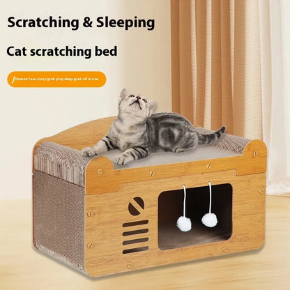 Double-layer corrugated paper cat house with double ball doors, extra-large 30 cm size