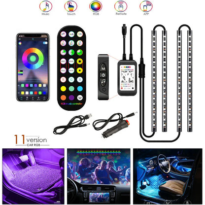 Stylish car interior mood lighting kit with remote control for customizable LED illumination