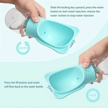 2 in 1 dog water bottle with food container in green, pink or white, 350ml or 550ml, leak proof portable pet dispenser