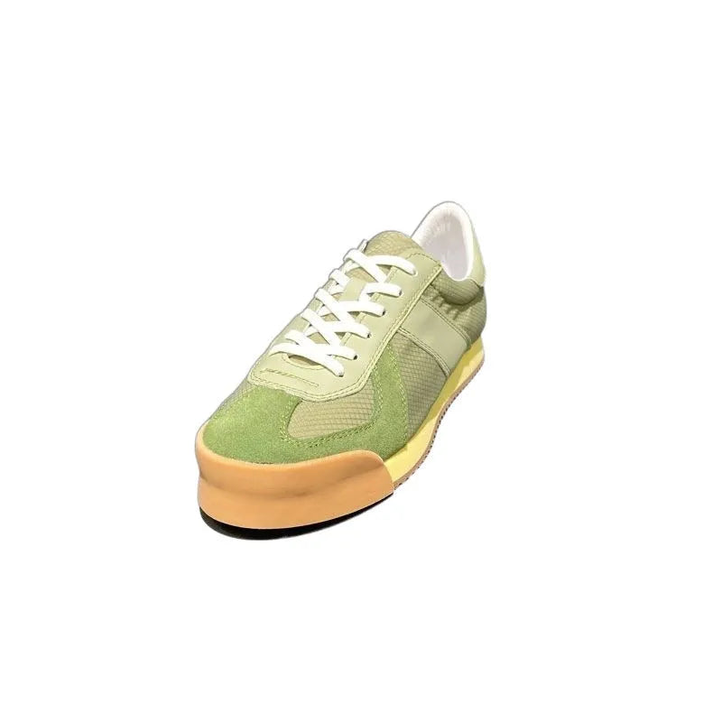 Men's black cow suede and mesh summer sports shoe with mid-heel and herringbone toe pattern on a white background.