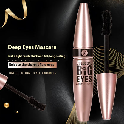 Black waterproof thickening mascara tube with 12ml sweatproof formula and standard brush applicator