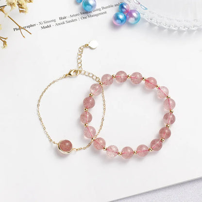 Double-layer women's bracelet with lucky beads and colourful crystals in gold-toned setting