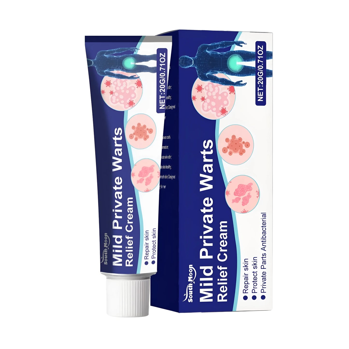 20g tube of warts relief cream with salicylic acid, licorice and mint formula