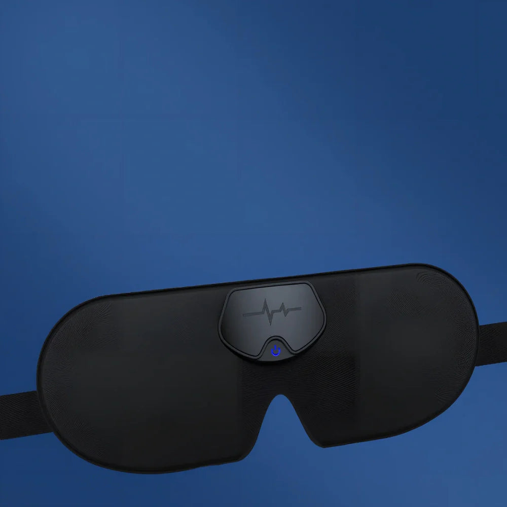 Black smart eye massager sleep mask with USB cable connection and sponge padding