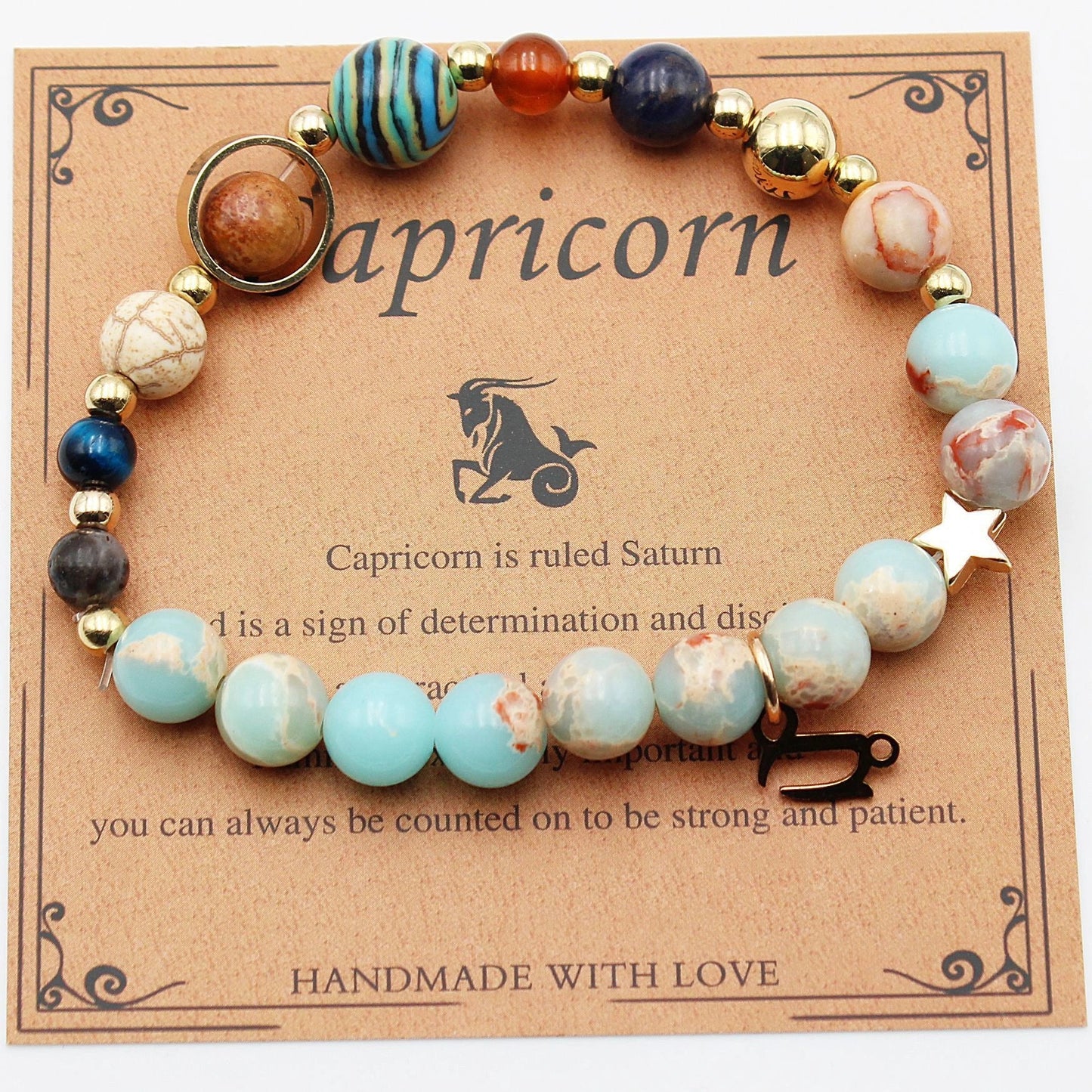 Handcrafted zodiac bracelets with natural stone beads and constellation designs