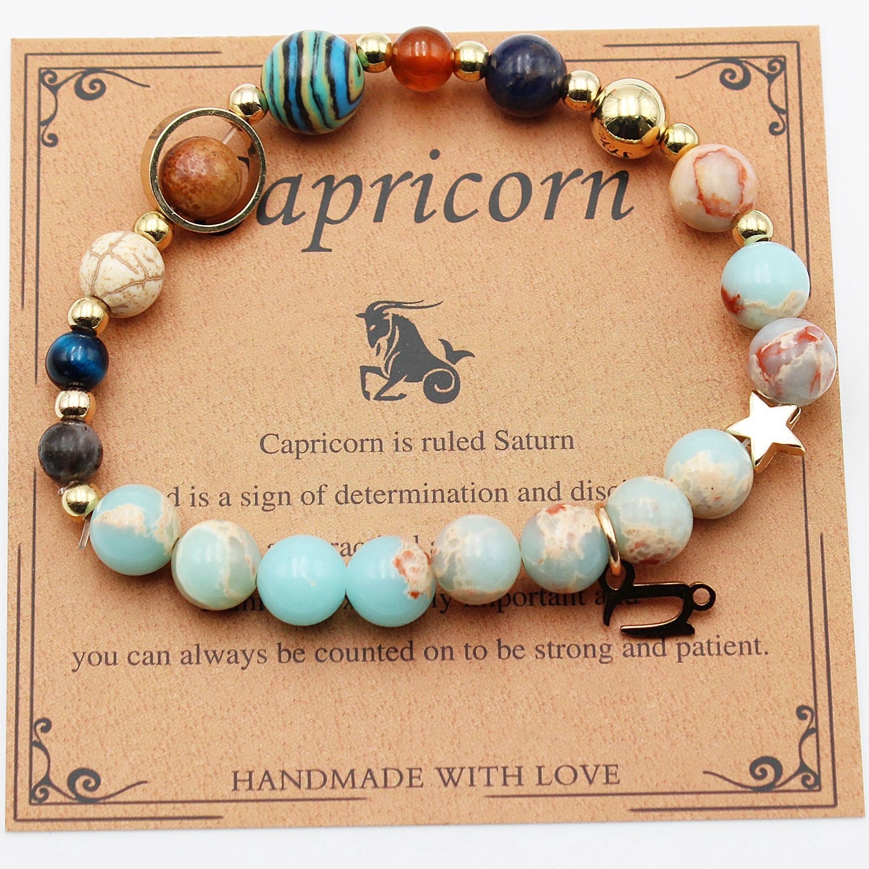 Handcrafted zodiac bracelets with natural stone beads and constellation designs