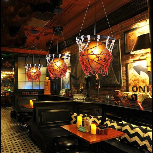 American Retro Basketball Chandelier with adjustable hanging wire and soft LED lighting