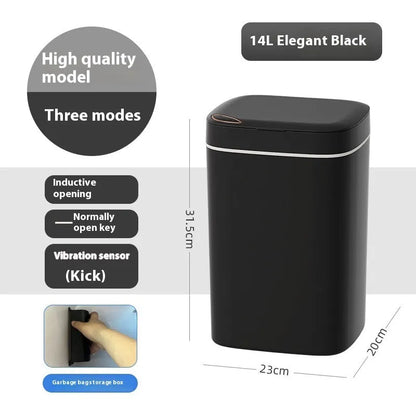 Square automatic induction garbage bin with sensor opening lid in milky white colour variant