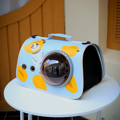 Transparent nylon pet carrier bag with cartoon pattern and 12kg capacity for small pets