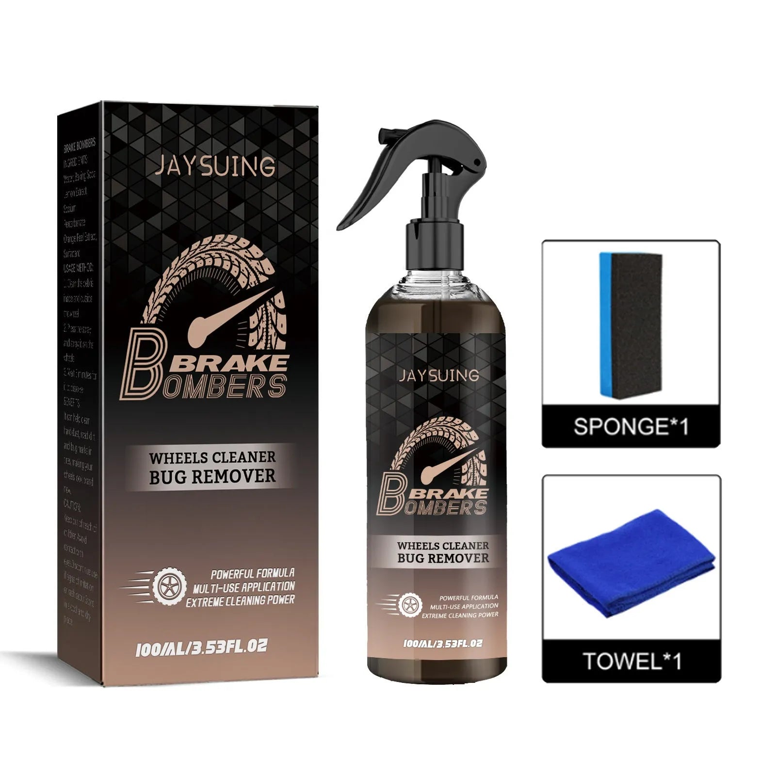 Brake disc cleaning kit with 100ml bottle, sponge and microfibre cloth for automotive maintenance