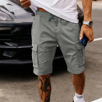 Men's straight cropped workwear shorts in polyester fabric with loose fit for summer wear