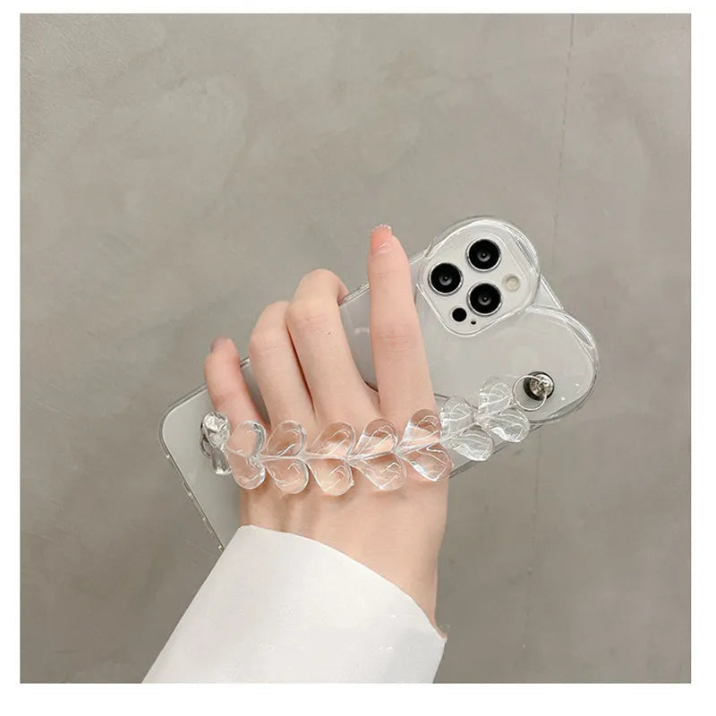 TPU Phone Case with Transparent Love Bracelet Design for Apple iPhone Models Including iPhone 13 Series, iPhone 12, iPhone 11, iPhone X and iPhone 7/8 - Protective Shell with Soft Rubber Texture and Creative Heart Chain Detail