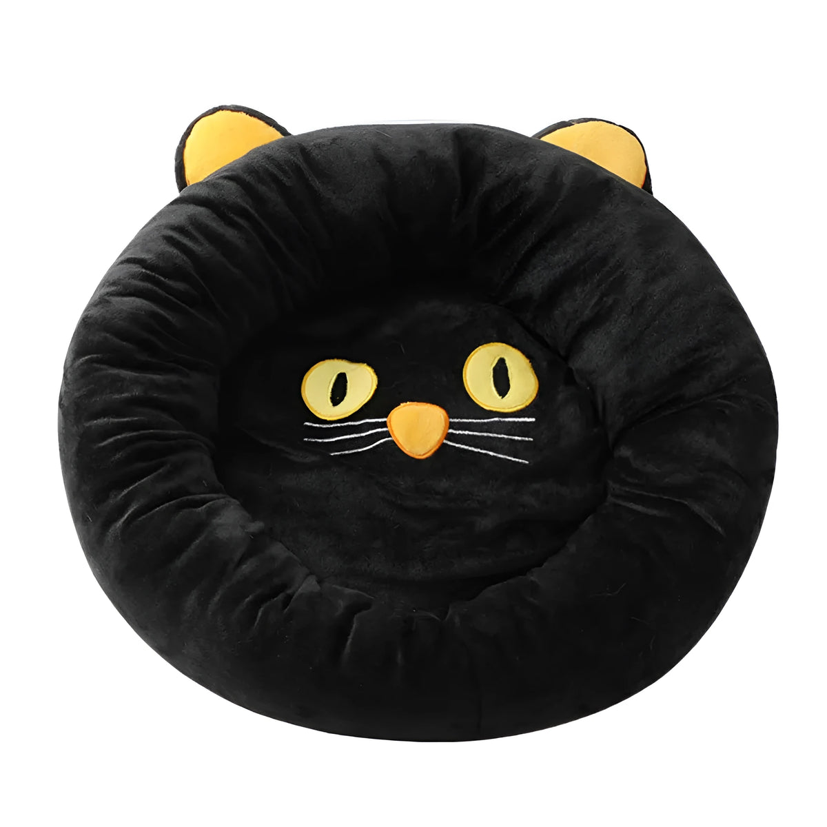 Black cat shaped velvet pet nest bed with raised edges for cats