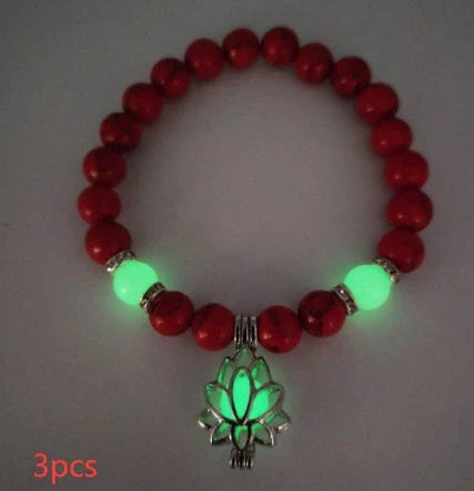 Glow-in-the-Dark Lotus Stone Bracelet with Adjustable Elastic Design for Yoga, Meditation, and Everyday Wear