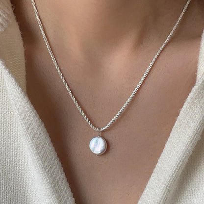 Elegant S925 Sterling Silver Baroque Pearl Necklace with starry sky chain design