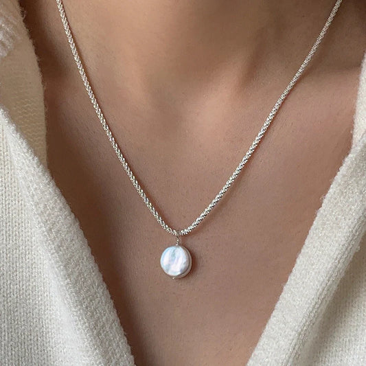 Elegant S925 Sterling Silver Baroque Pearl Necklace with starry sky chain design