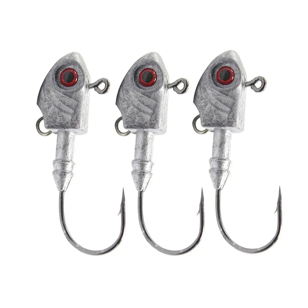 Yayu shaped lead head fishing hooks in blue, silver, and yellow with weight options from 3.5g to 28g