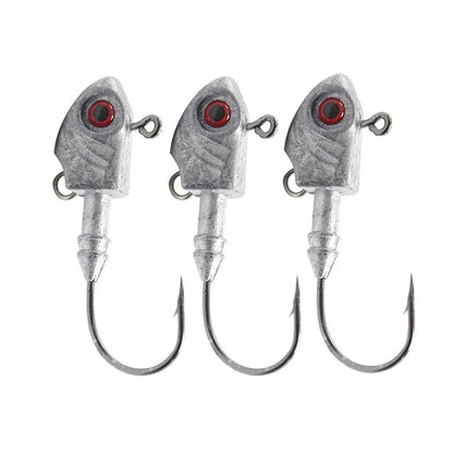 Yayu shaped lead head fishing hooks in blue, silver, and yellow with weight options from 3.5g to 28g