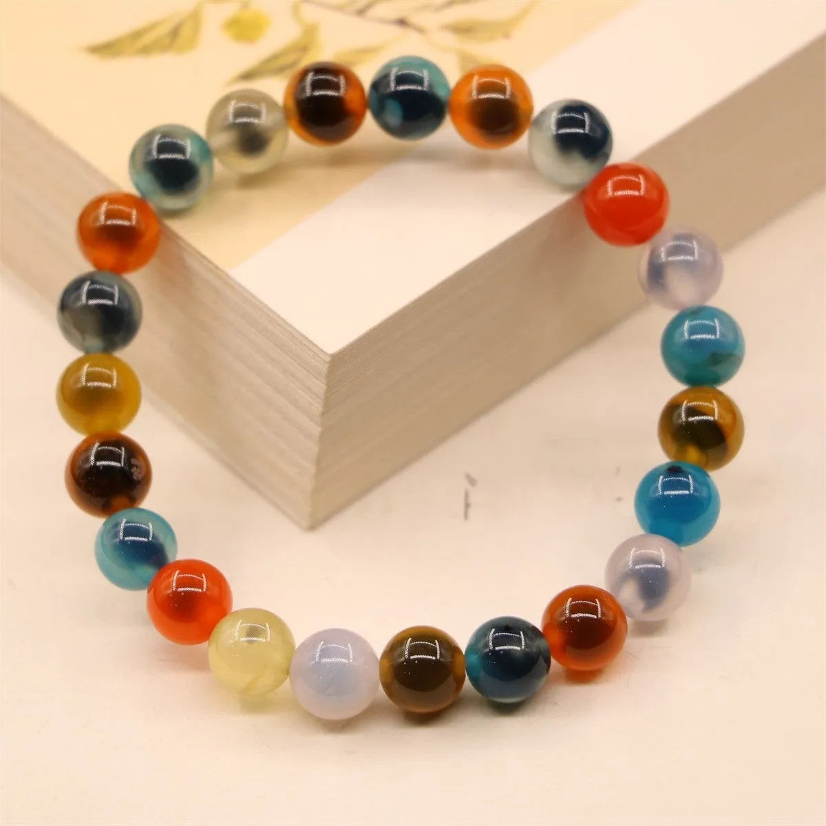 Women's natural agate snake bracelet with Chinese traditional patterns in 6mm or 8mm size