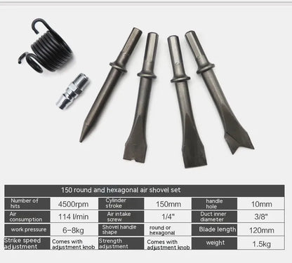 150mm pneumatic air hammer tool with hexagonal and round handle options for rust removal applications