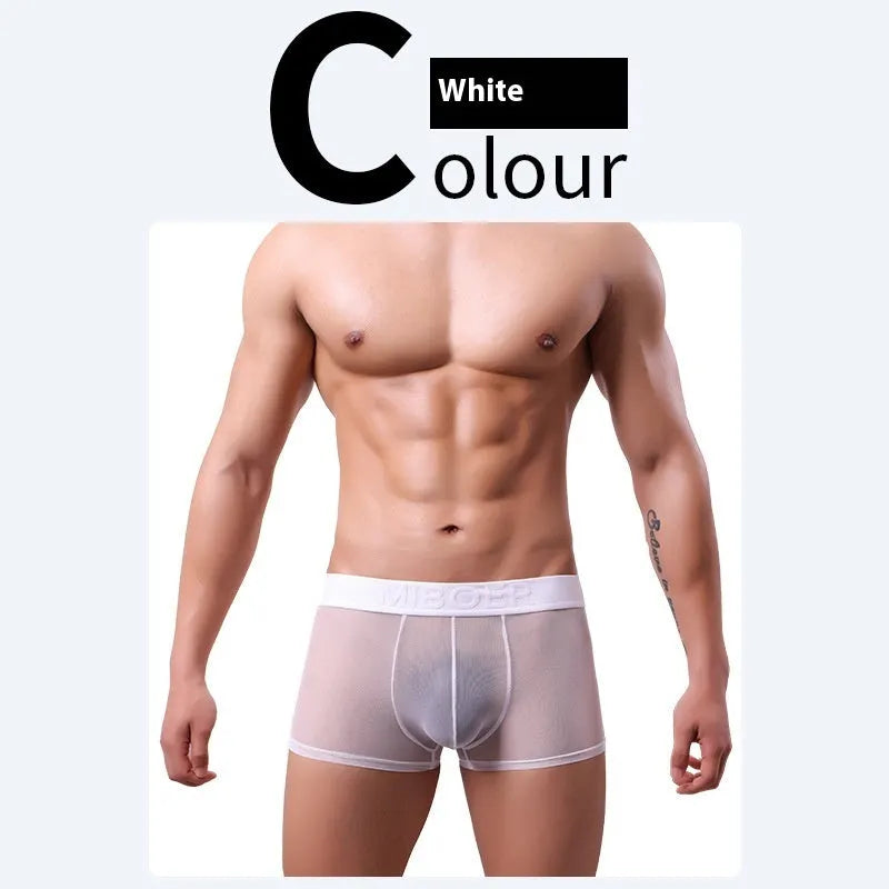 Men's thin flat-knit boxer shorts in black, showing the minimalist design and soft texture of the quick-dry fabric.