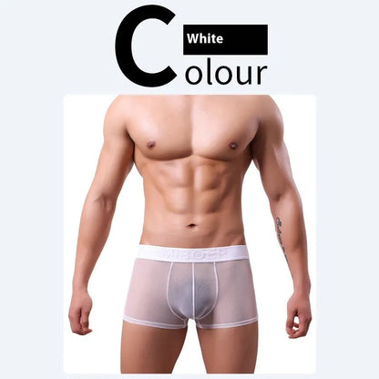Men's thin flat-knit boxer shorts in black, showing the minimalist design and soft texture of the quick-dry fabric.